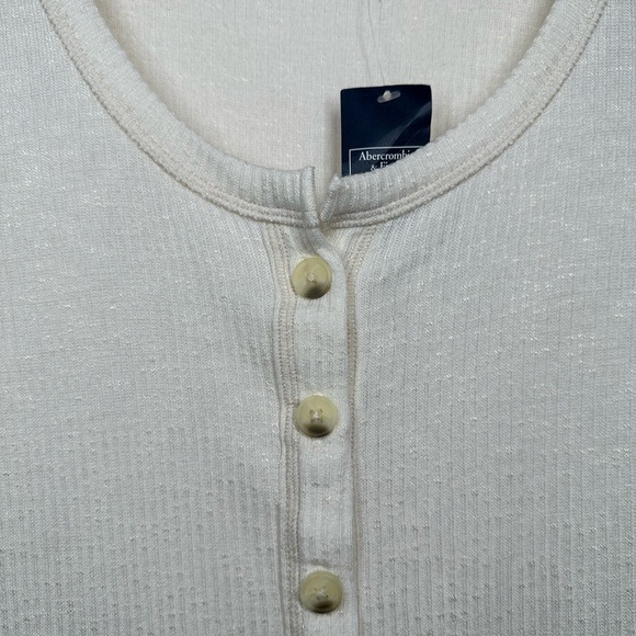 ABERCROMBIE & Fitch Cream Ribbed Button Up Long Sleeve Small - Picture 2 of 5